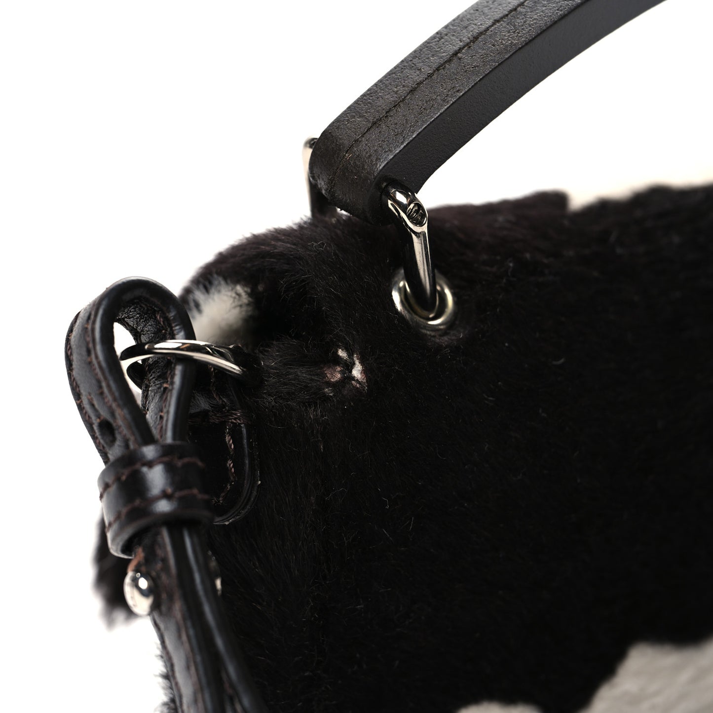 Calf Hair Cow Print Phone Baguette Black White