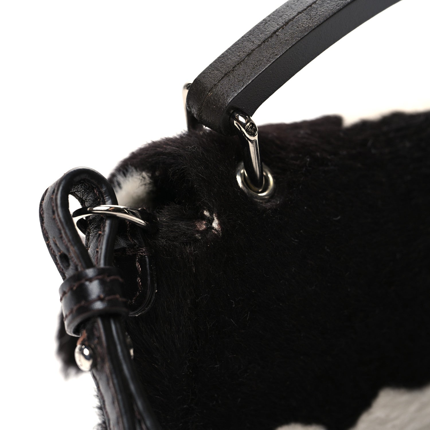 Fendi Calf Hair Cow Print Phone Baguette Black White 11 of 12