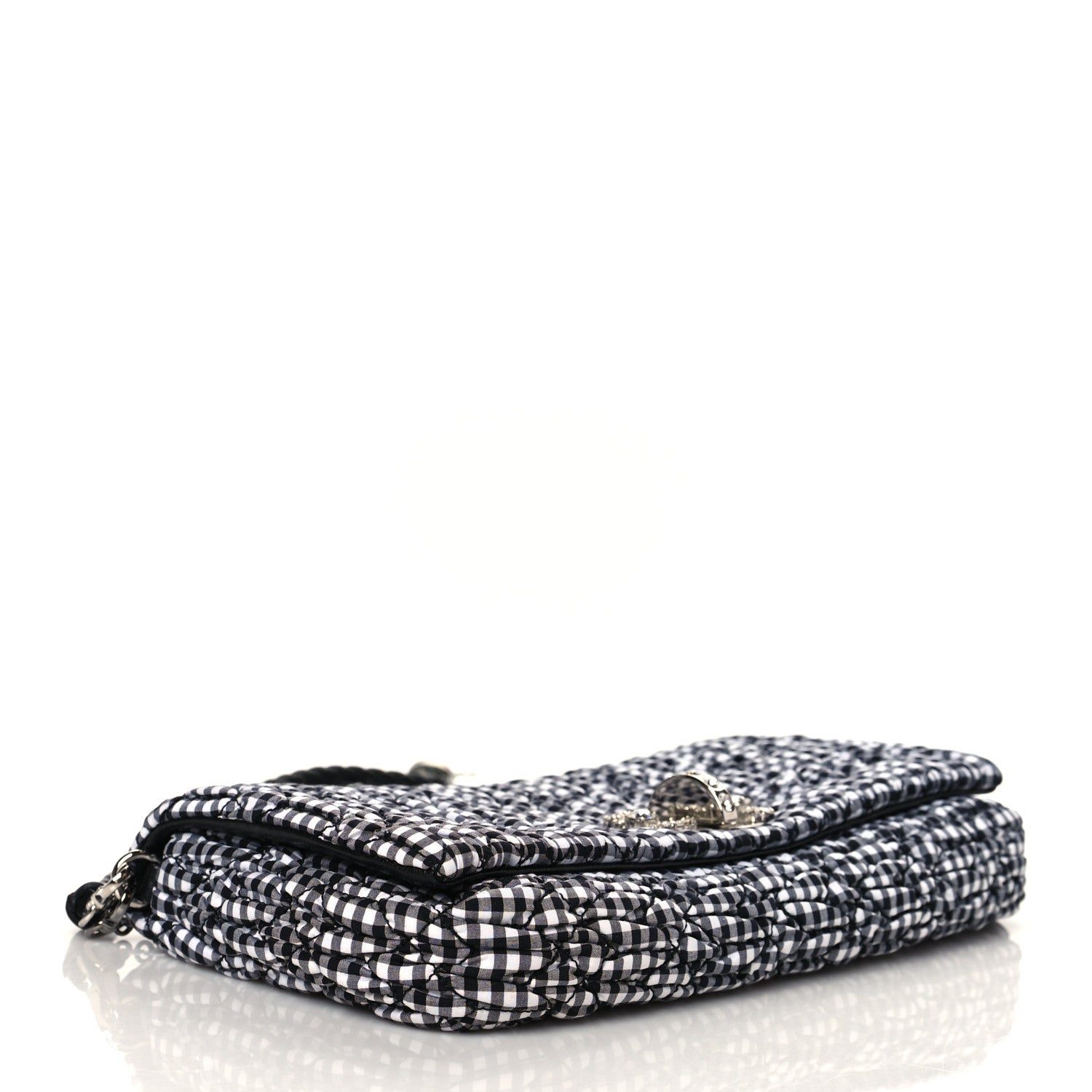 Miu Miu Nappa Matelasse Crystal Flap Clutch Black White 4 of 9