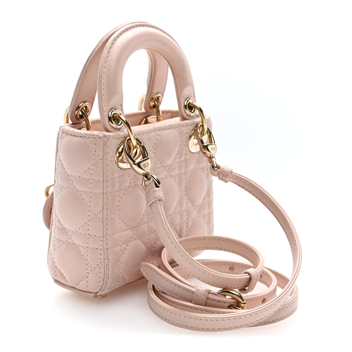 Lambskin Cannage Micro Lady Dior Powder Pink