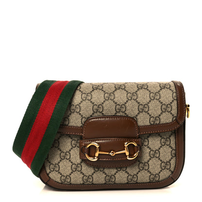 Gucci GG Supreme Monogram Web Mini Horsebit 1955 Shoulder Bag Beige Brown Sugar 1 of 13