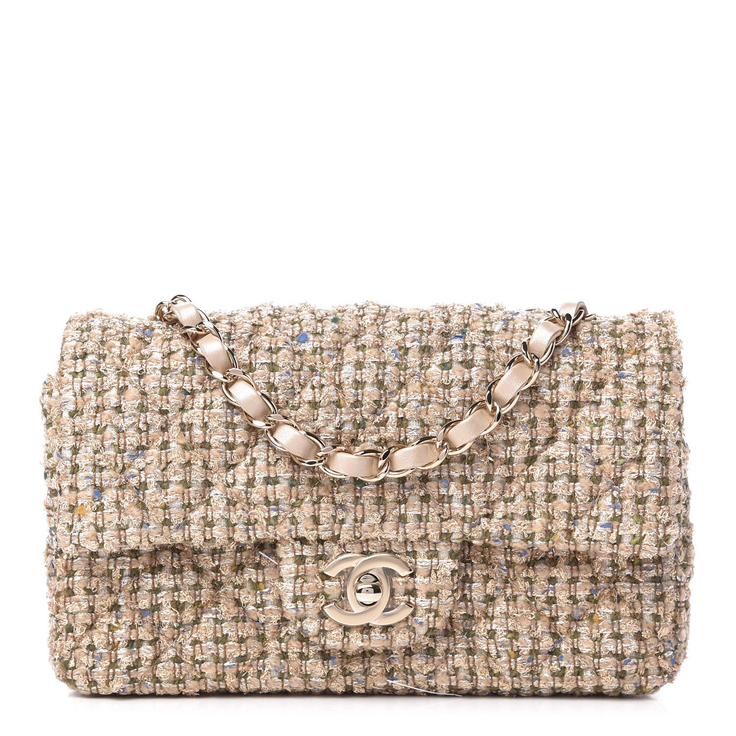Chanel Tweed Quilted Mini Rectangular Flap Beige 1 of 11