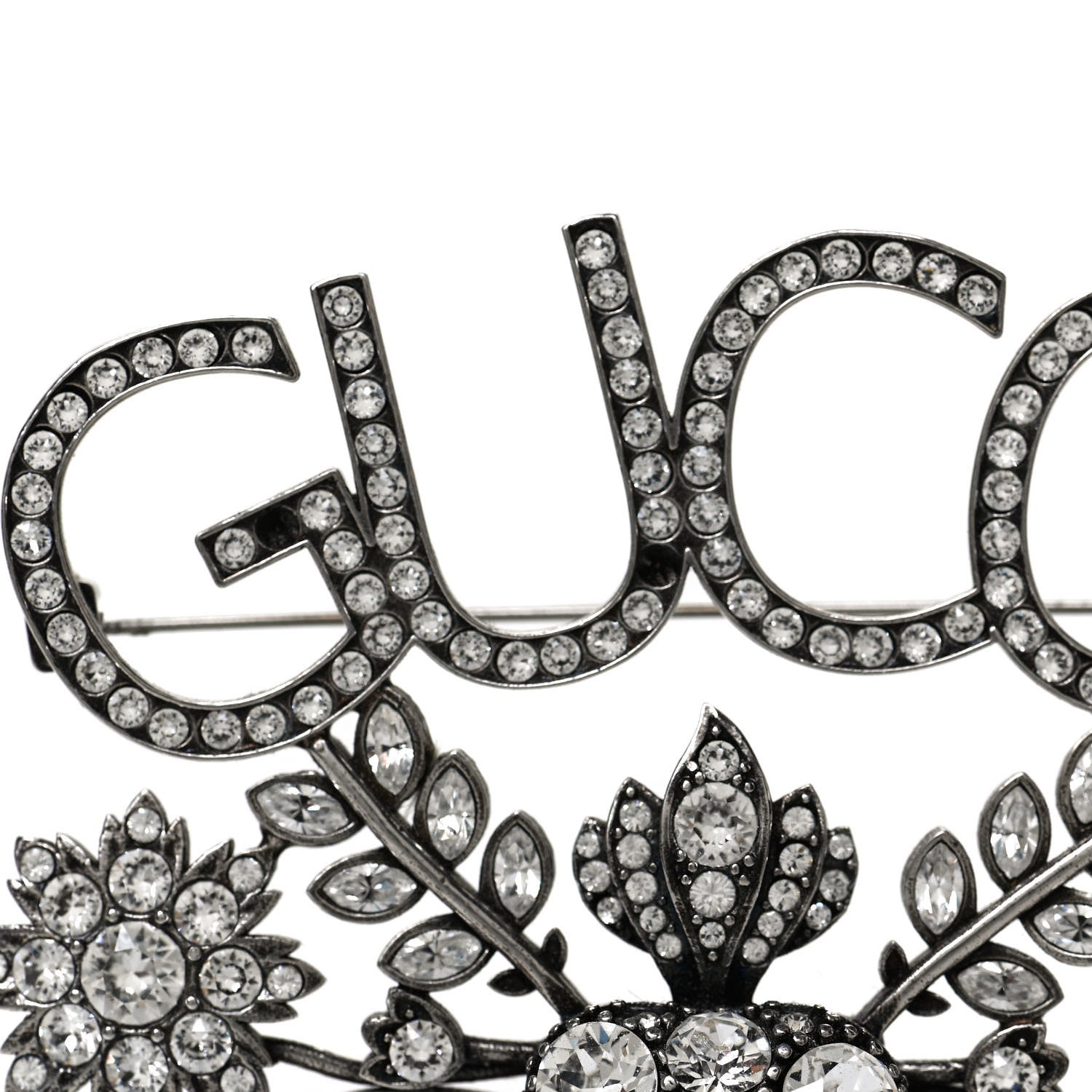 Gucci Metal Crystal Guccy Brooch Aged Silver 5 of 6