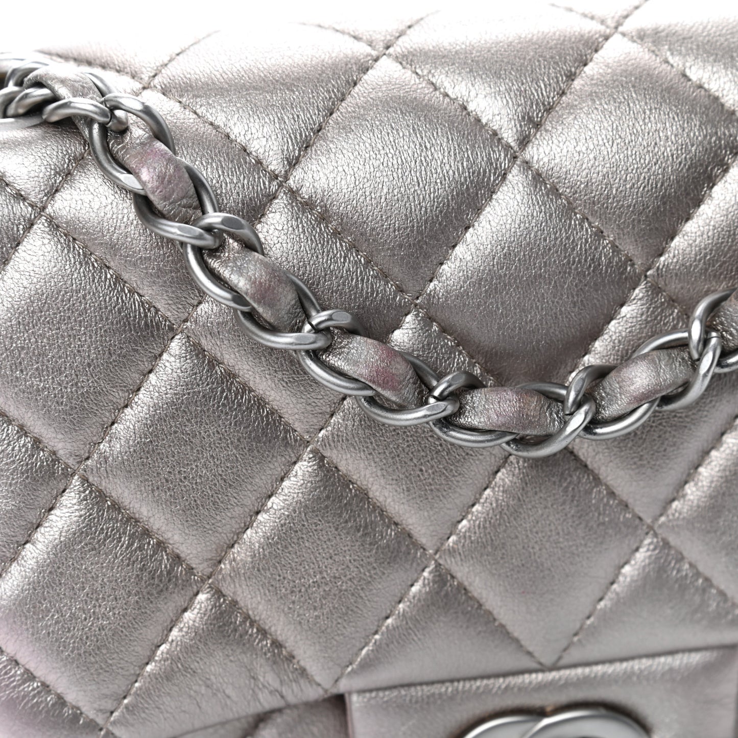 Metallic Lambskin Quilted Mini Square Flap Light Gold