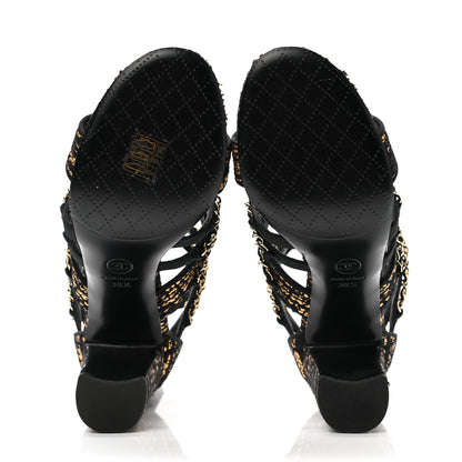 Chanel Metallic Tweed Gladiator Chain Sandals 38.5 Black Gold 5 of 9
