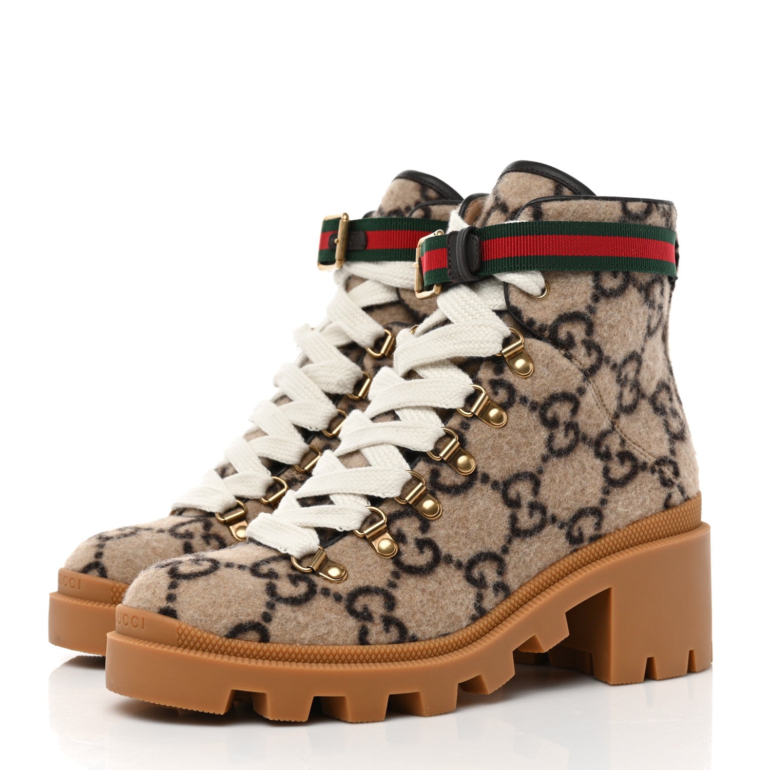 Gucci Covered Wool Big GG Monogram Womens Lace Up Combat Ankle Boots 38.5 Beige Ebony Cocoa 3 of 7