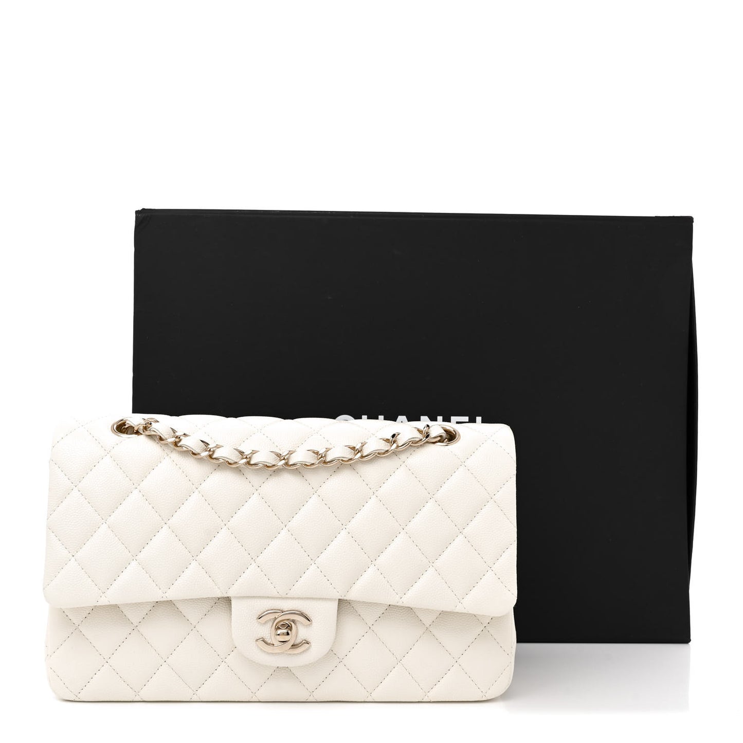 Caviar Quilted Medium Double Flap White