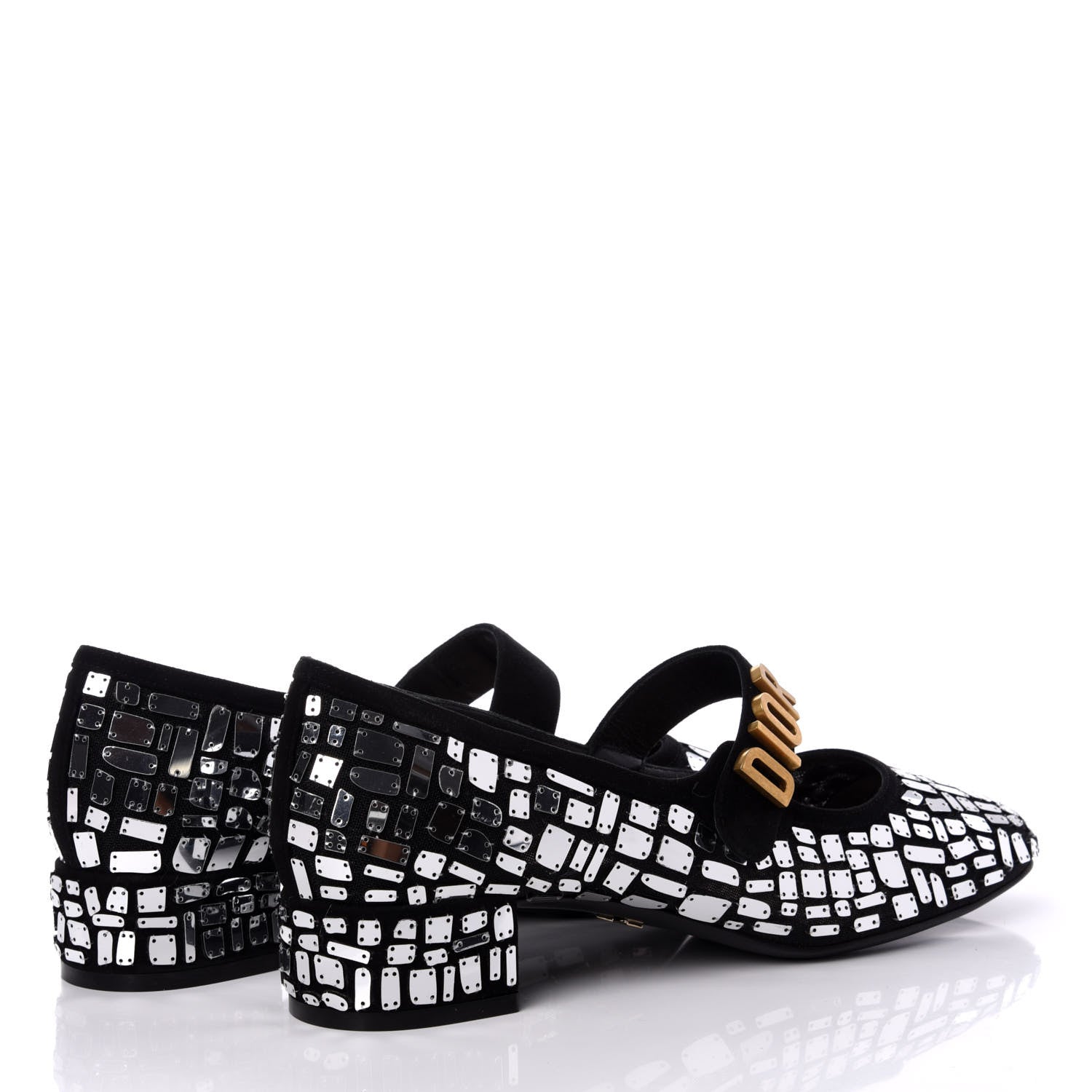 Christian Dior Mesh Embroidered Mirror Baby-D Ballet Pumps 38.5 Black 3 of 7