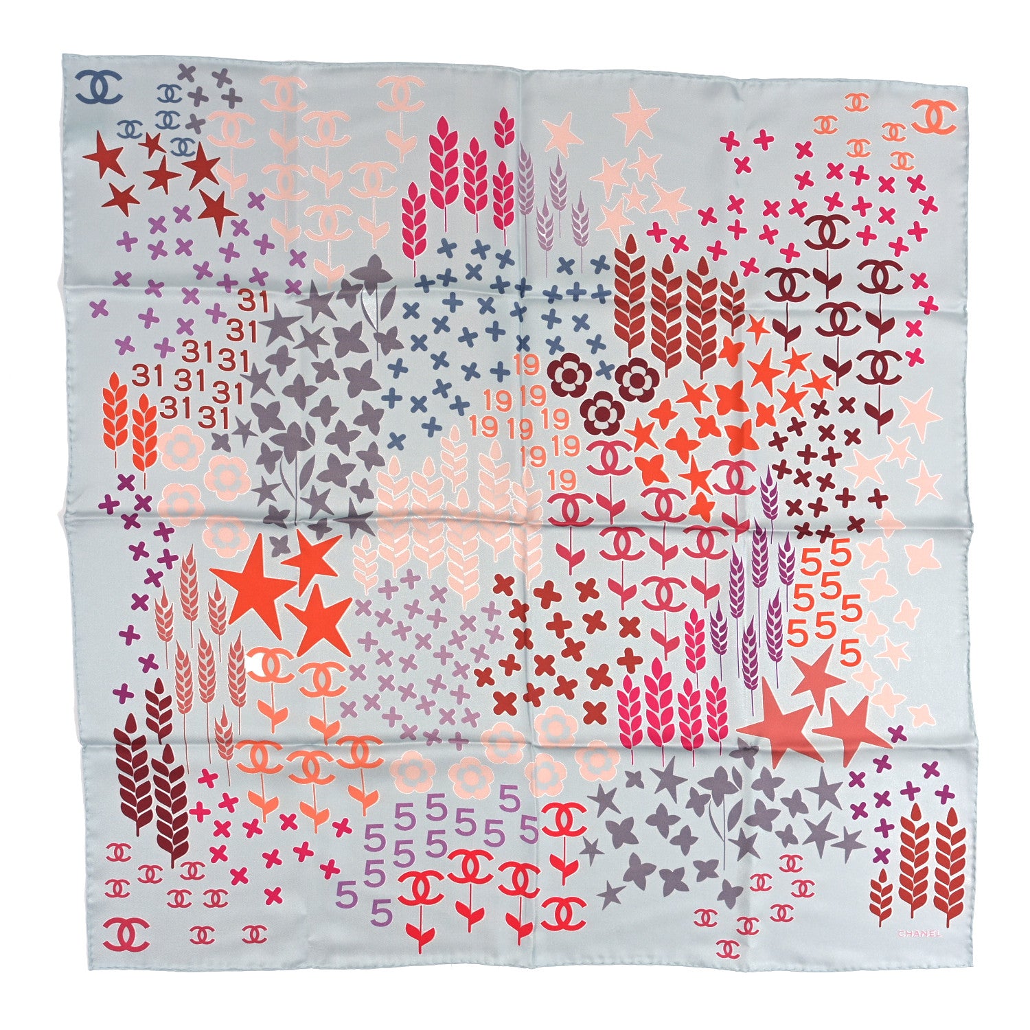 Chanel Silk CC Square Scarf Light Blue Pink Multicolor 1 of 5