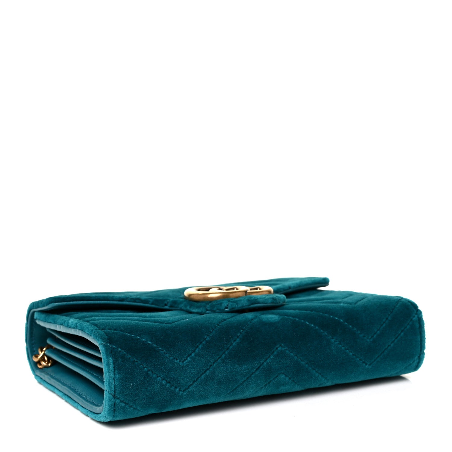Gucci Velvet Matelasse GG Marmont Chain Wallet Pavone Cyan 3 of 8