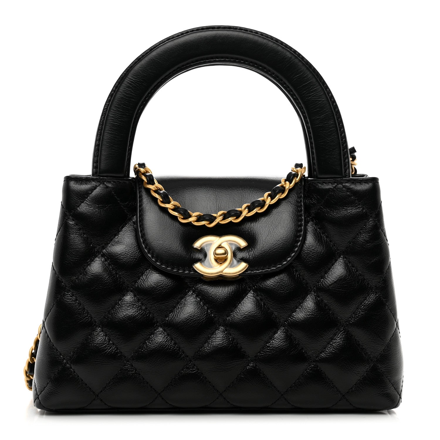 Chanel Shiny Aged Calfskin Quilted Nano Kelly Shopper Black 1 of 10