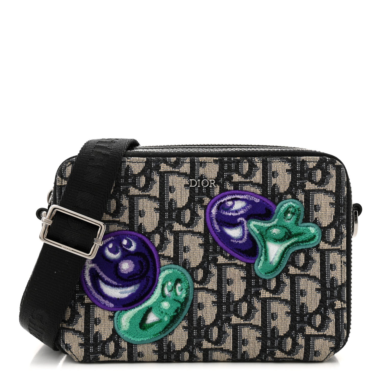 Christian Dior X KENNY SCHARF Oblique Canvas Embroidered Patches Crossbody Charcoal 1 of 11