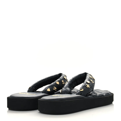 Chanel Lambskin Quilted Padded Charms Thong Sandals 40 Black 4 of 6