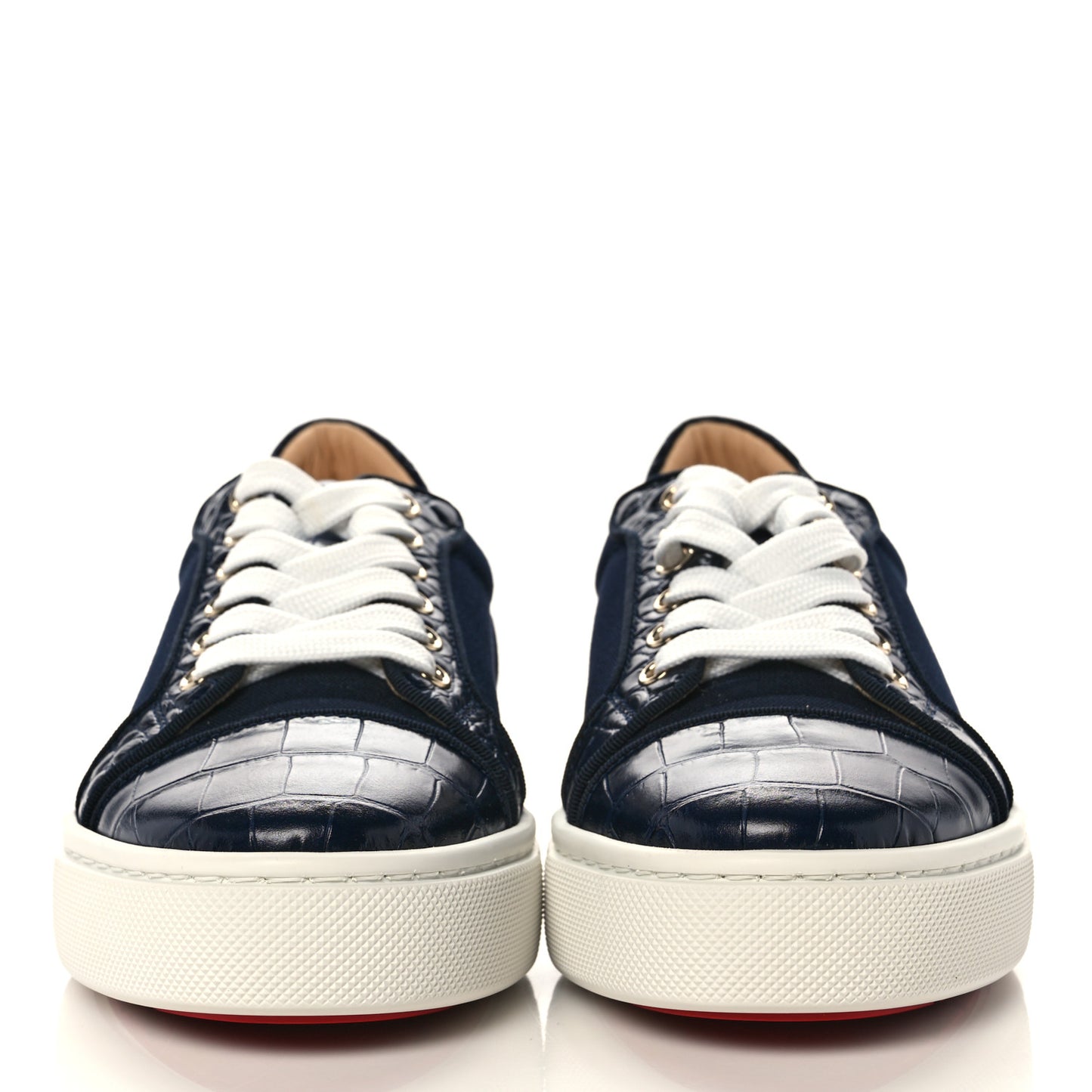 Calfskin Crocodile Embossed Mens Louis Junior Flat Sneakers 8 Navy