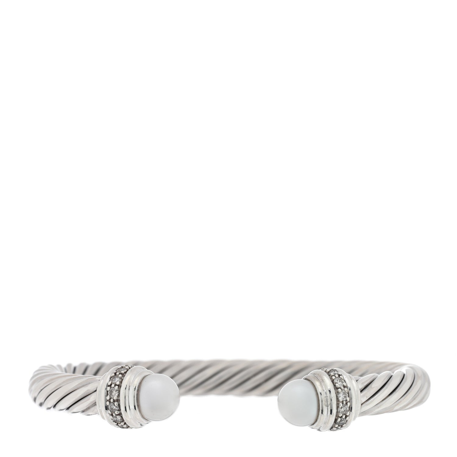 David Yurman Sterling Silver Diamond Cultured Pearl 7mm Cable Classics Bracelet 1 of 3