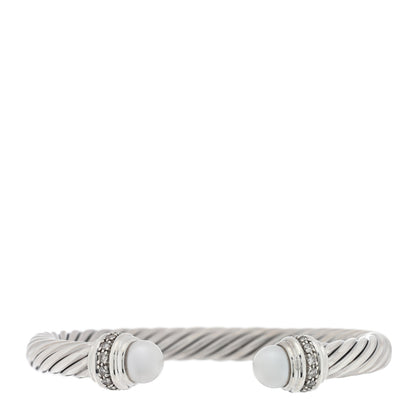David Yurman Sterling Silver Diamond Cultured Pearl 7mm Cable Classics Bracelet 1 of 3