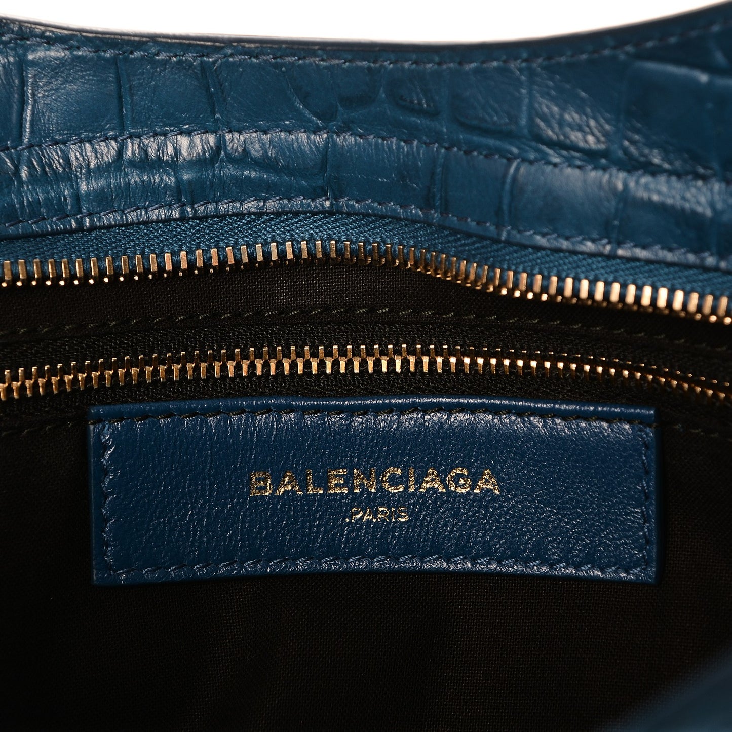 Calfskin Crocodile Embossed Classic Gold Hardware City Bleu Marine