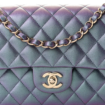 Chanel Iridescent Caviar Quilted Medium Double Flap Dark Blue 8 of 11