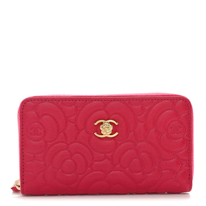 Chanel Caviar Camellia Embossed Large Zip Around Gusset Wallet Pink 1 of 10