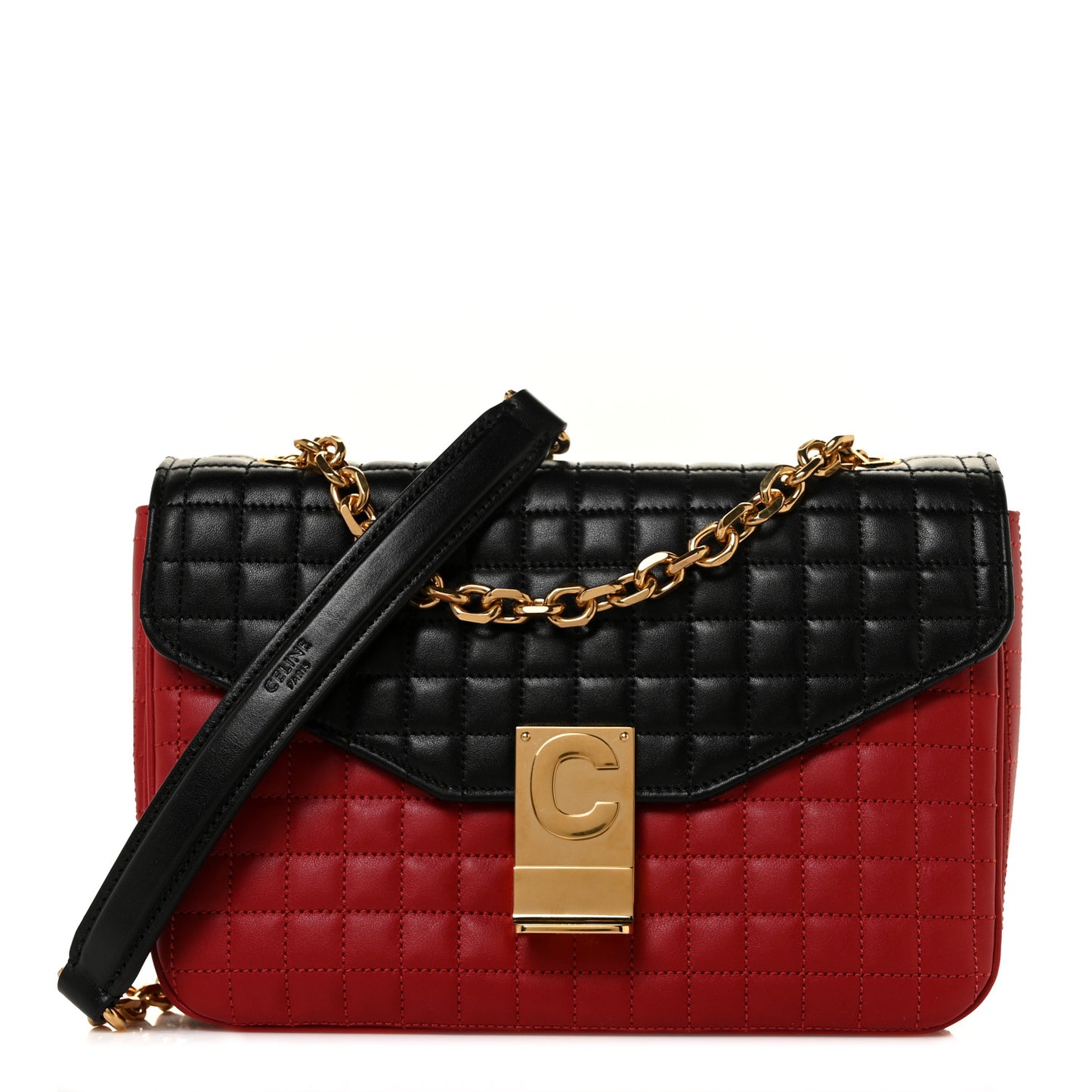 Calfskin Quilted Medium C Bag Red Black