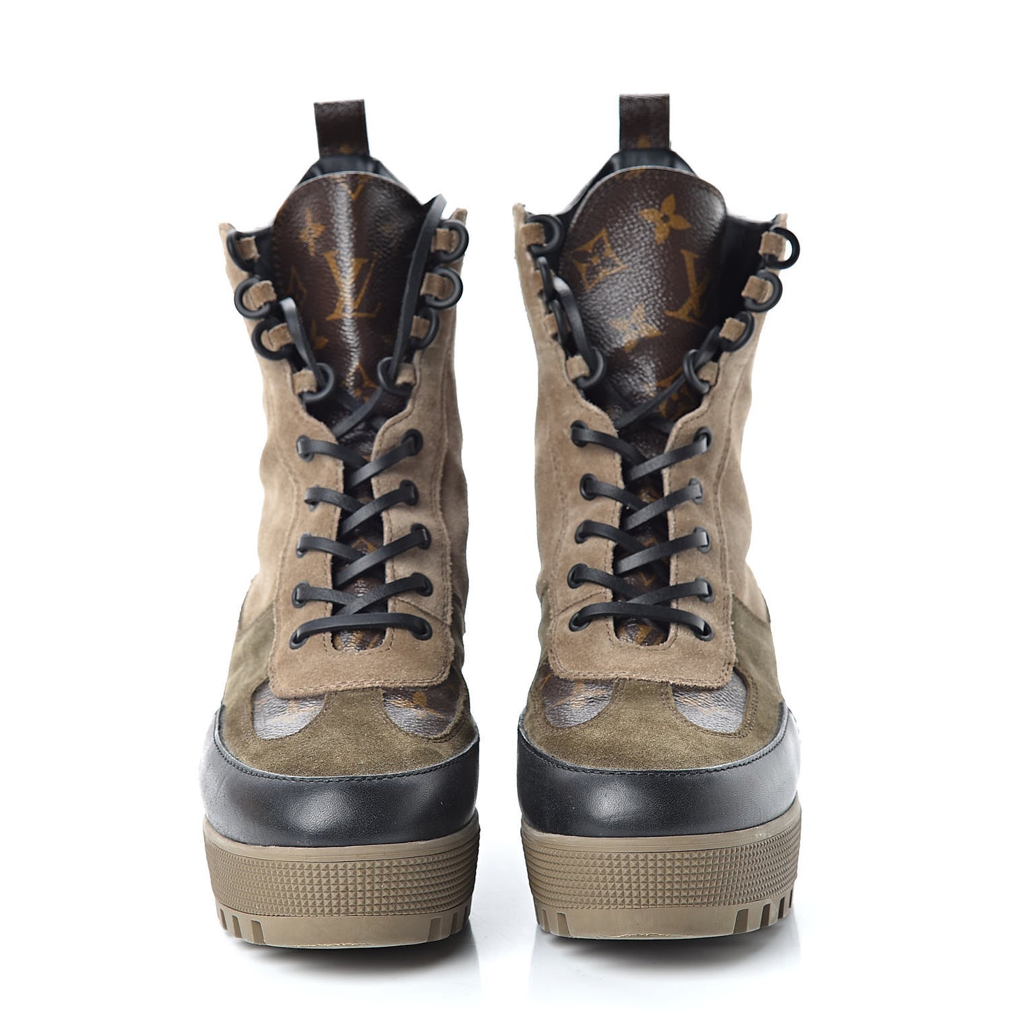 Suede Calfskin Monogram Laureate Platform Desert Boots 40 Beige