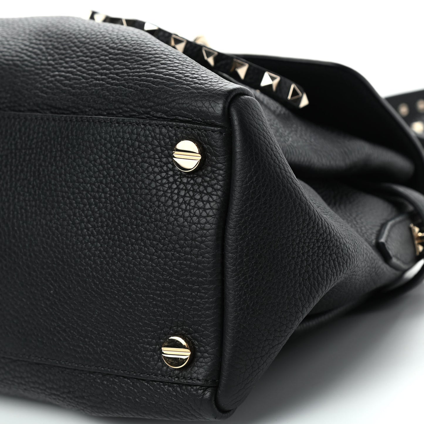 Grained Lagun Calfskin Rockstud Twiny Top Handle Bag Black