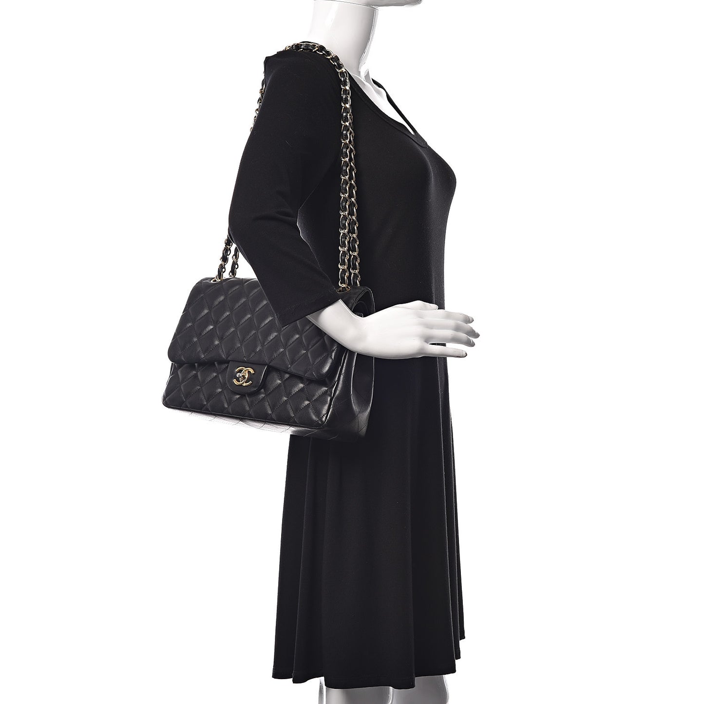 Lambskin Quilted Jumbo Double Flap Black