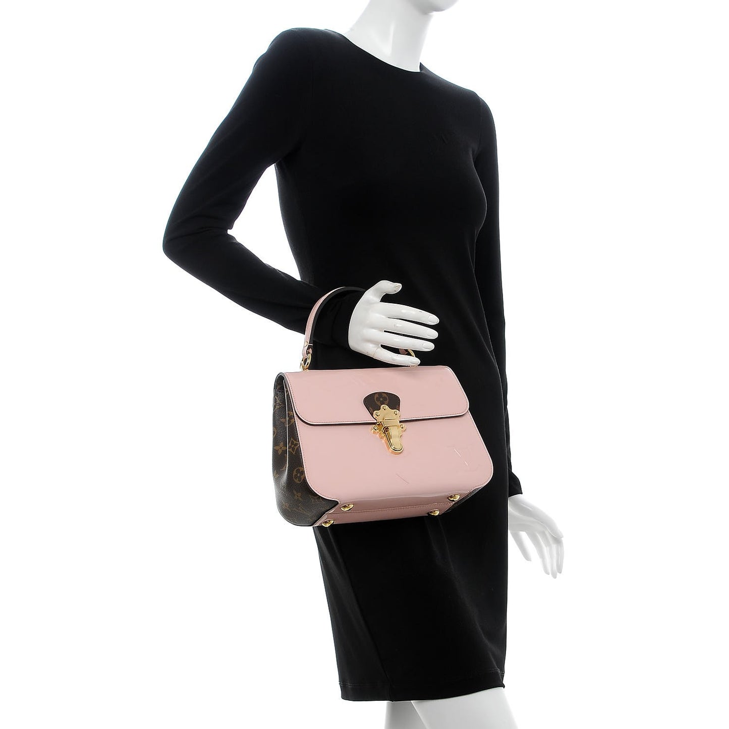 Patent Calfskin Monogram Cherrywood PM Rose Ballerine