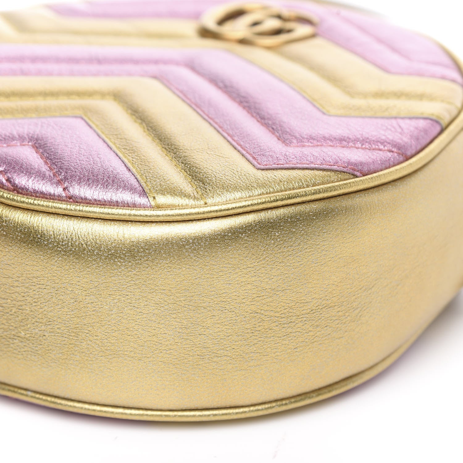 Gucci Metallic Nappa Matelasse Heart Mini GG Marmont Round Shoulder Bag Oro Vecchio Rosa 10 of 10