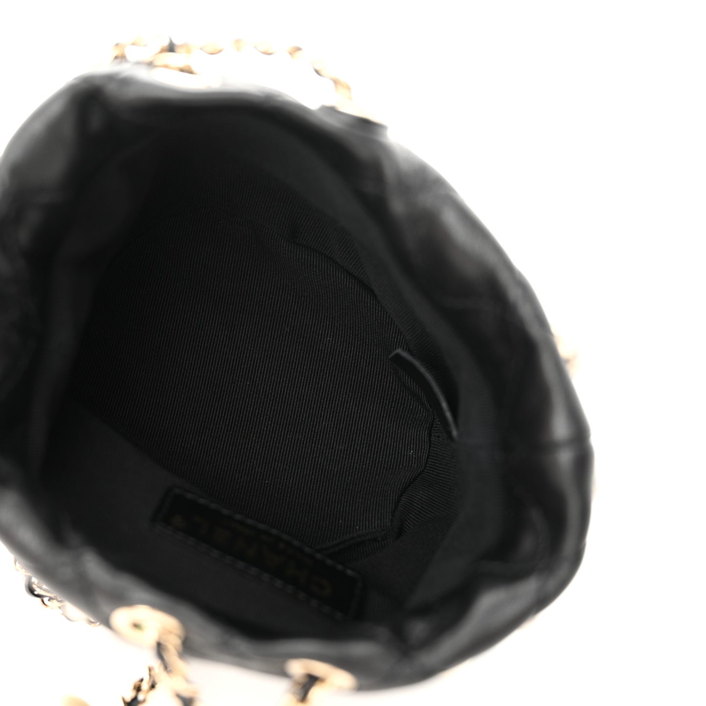 Lambskin Quilted Pearl Mini About Pearls Drawstring Bag Black
