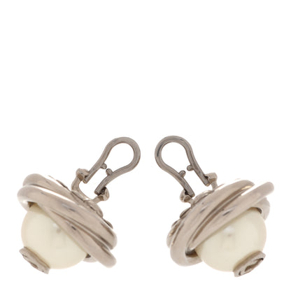 Gucci Metal Pearl Interlocking G Round Clip On Earrings Silver 3 of 6