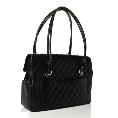 Chanel Calfskin Quilted Large Cambon Flap Black White 2 of 7