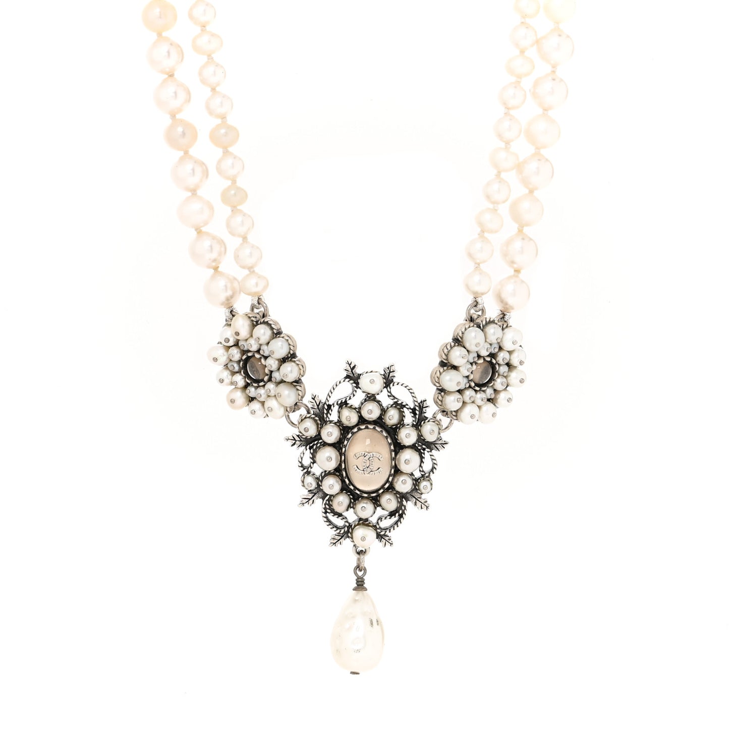 Pearl Resin CC Leaf Necklace Silver