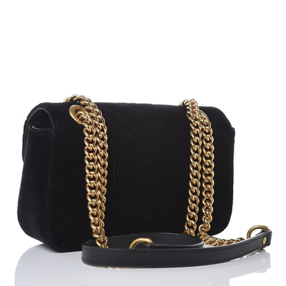 Gucci Velvet Matelasse Mini GG Marmont Shoulder Bag Black 3 of 7