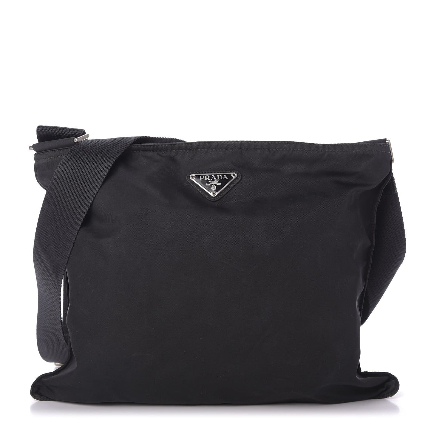 Tessuto Nylon Saffiano Flat Messenger Bag Black