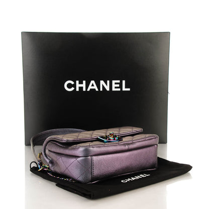 Chanel Iridescent Goatskin Quilted Small Double Carry Waist Chain Flap Purple 4 of 7