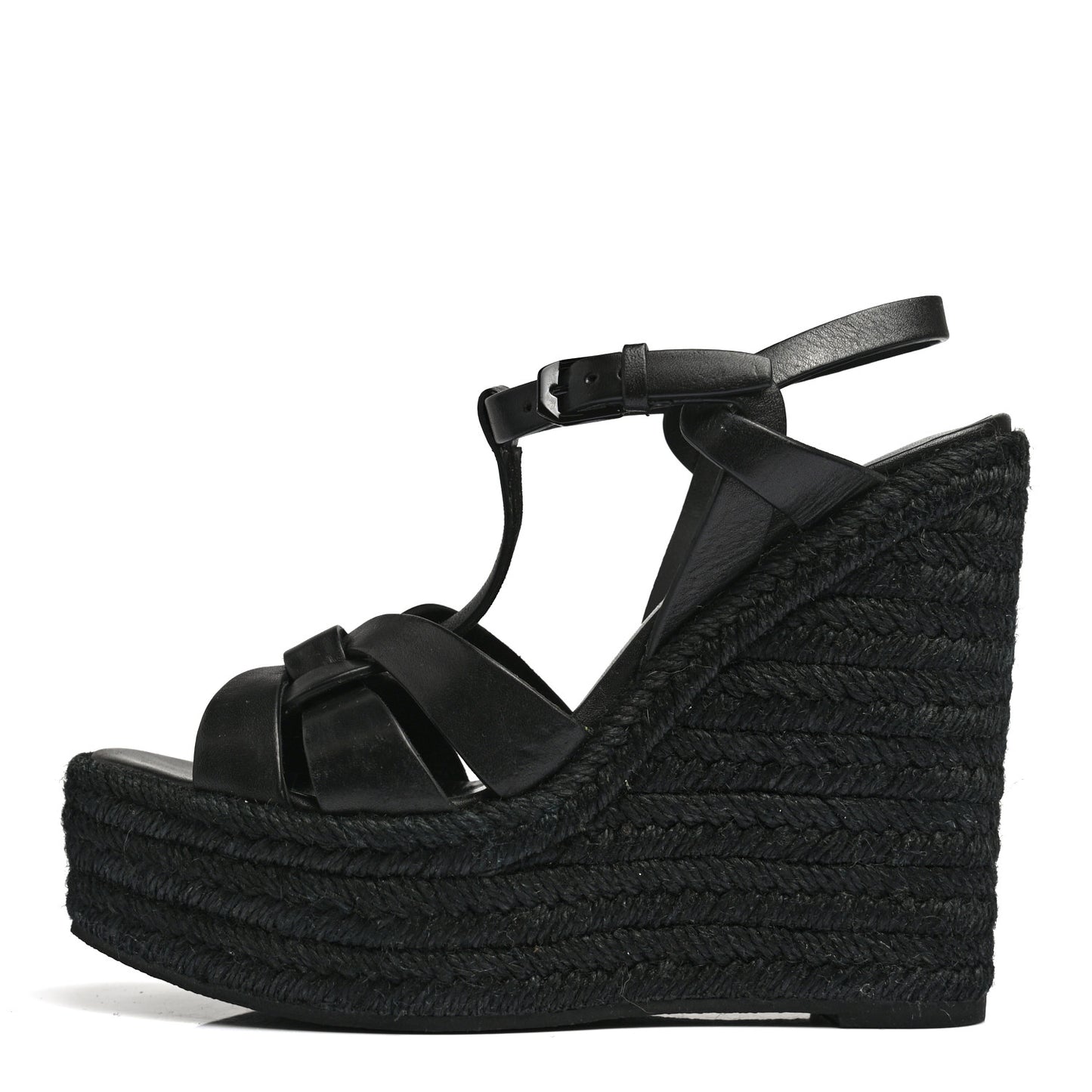 Calfskin 85 Platform Espadrille Wedge Sandals 36 Black