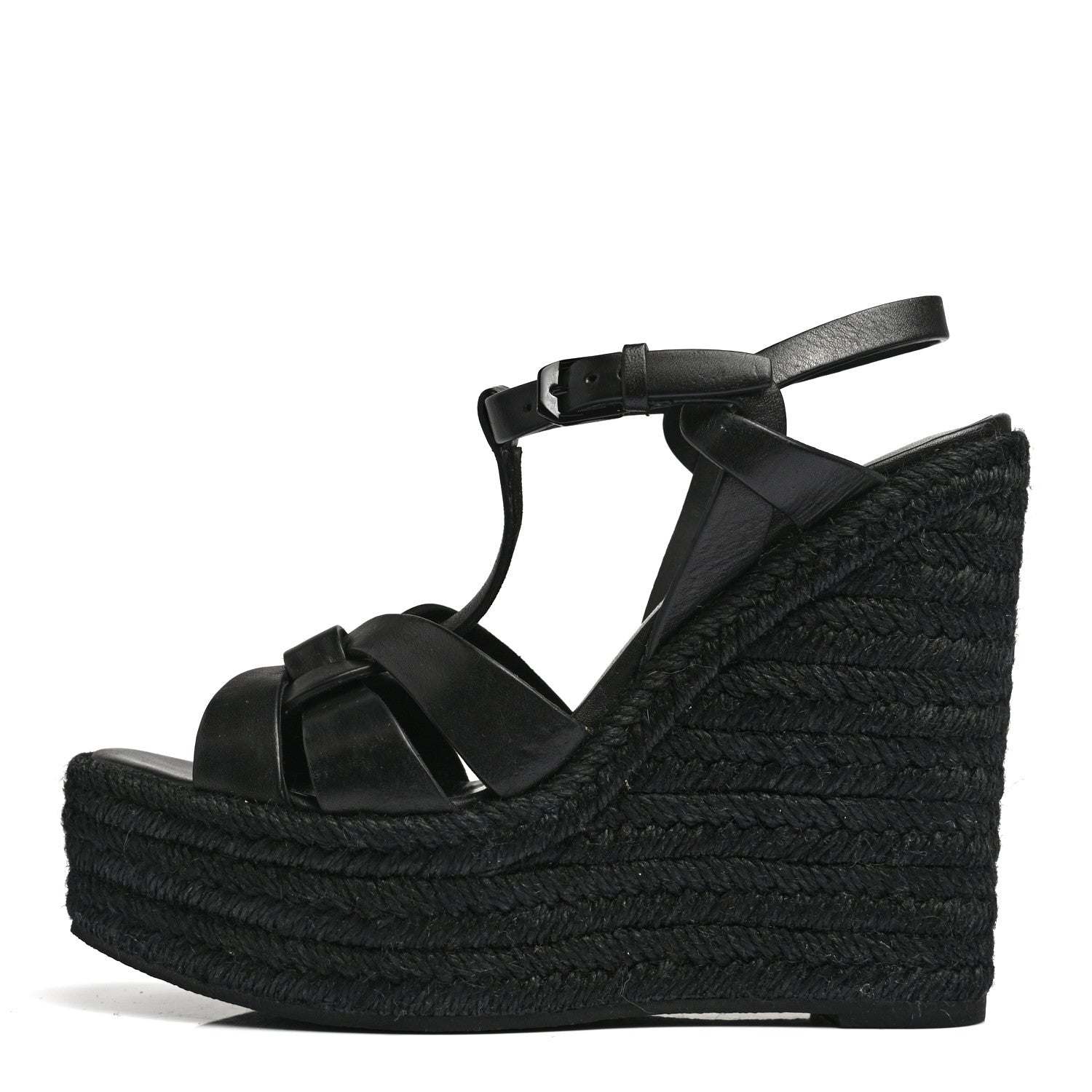 Saint Laurent Calfskin 85 Platform Espadrille Wedge Sandals 36 Black 1 of 6