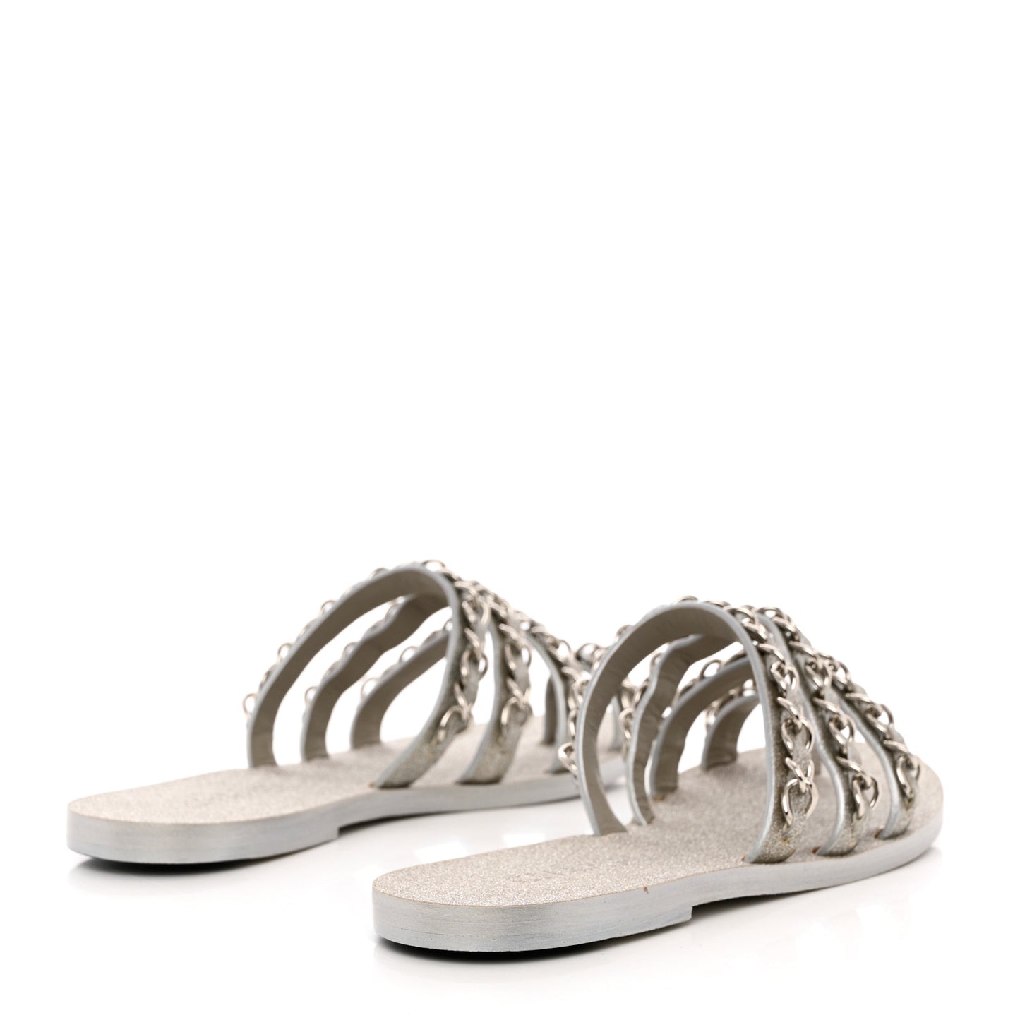 Fantasy Goatskin Chain Mules 38.5 Light Grey