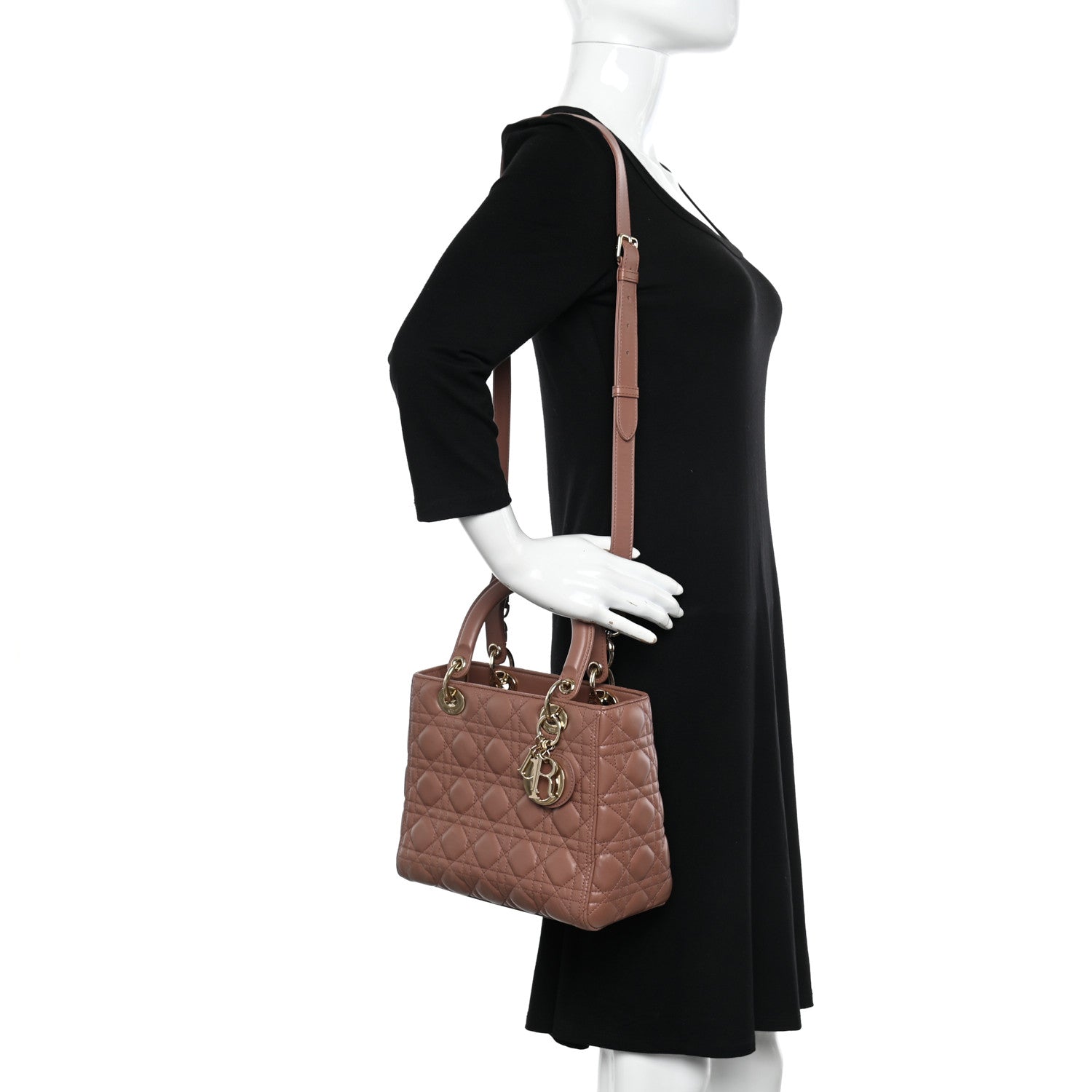 Christian Dior CHRISTIAN DIOR Lambskin Cannage Medium Lady Dior Bois de Rose 2 of 10