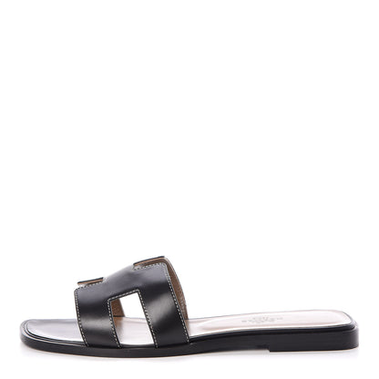 Hermes Box Calfskin Oran Sandals 37 Black 1 of 7