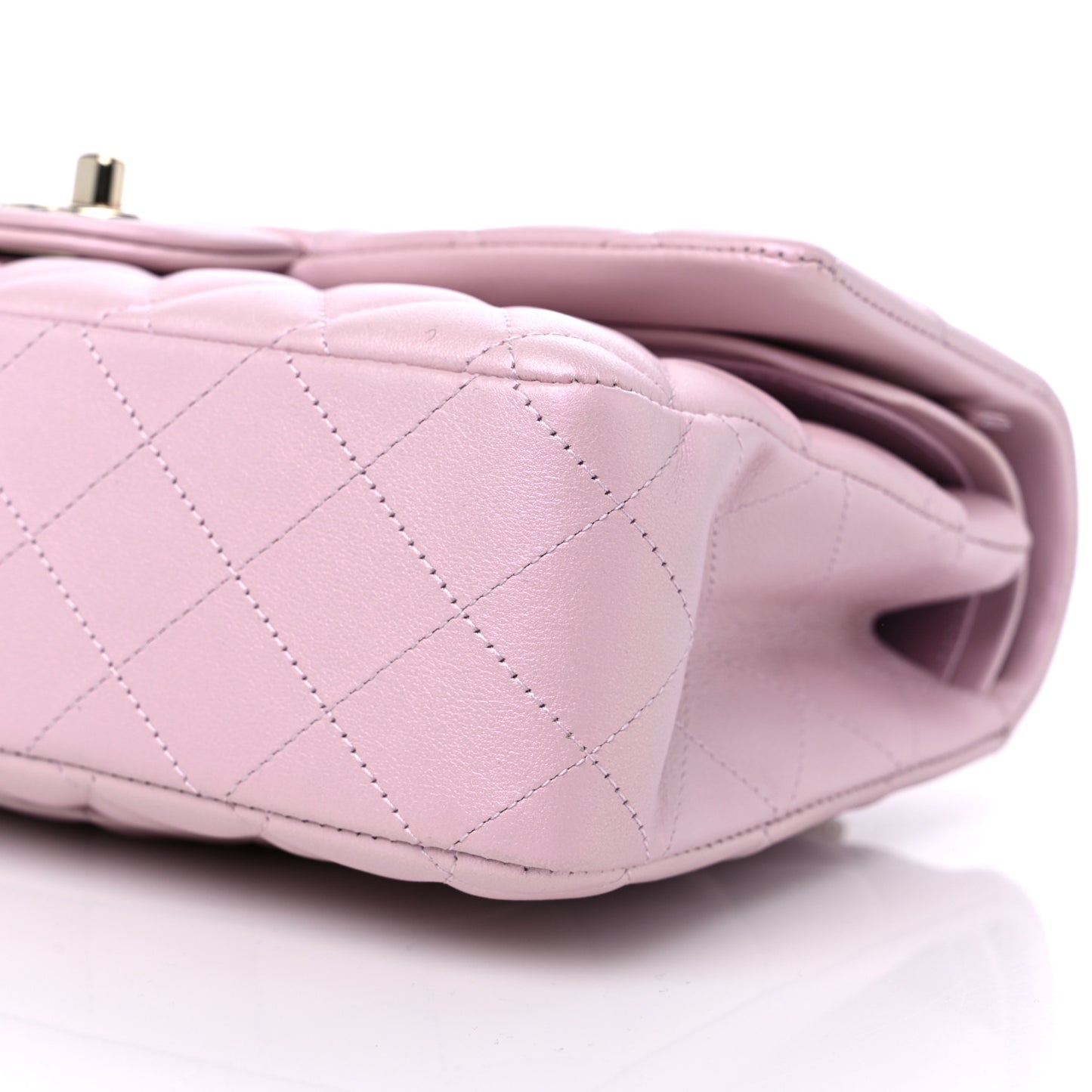 Iridescent Calfskin Quilted Medium Double Flap Light Pink