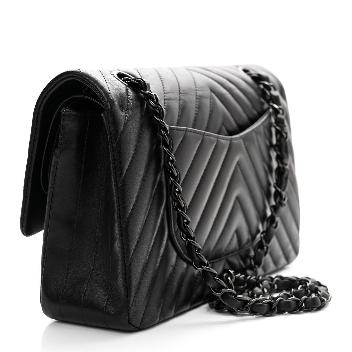 Lambskin Chevron Quilted Medium Double Flap So Black