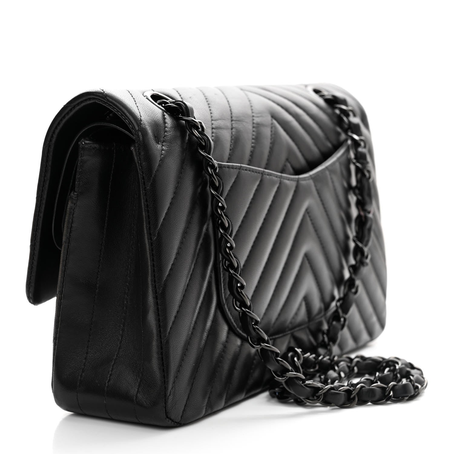Chanel Lambskin Chevron Quilted Medium Double Flap So Black 3 of 11
