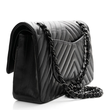 Chanel Lambskin Chevron Quilted Medium Double Flap So Black 3 of 11