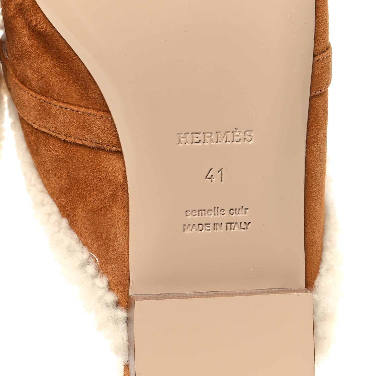 Hermes Suede Goatskin Woolskin Womens Oz Mules 41 Naturel 6 of 8