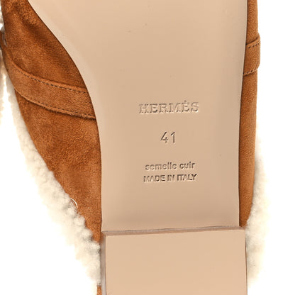 Hermes Suede Goatskin Woolskin Womens Oz Mules 41 Naturel 6 of 8