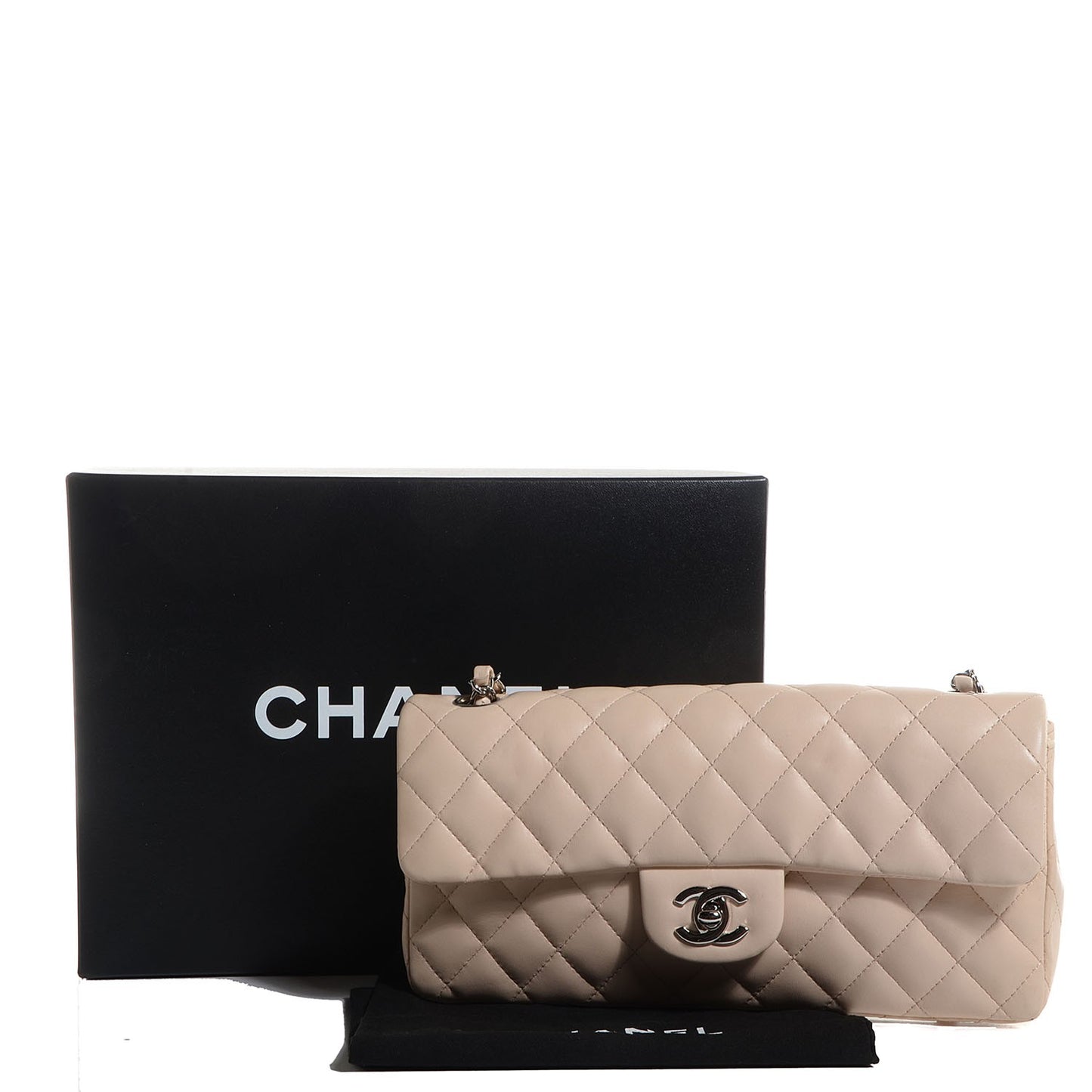 Lambskin Quilted East West Flap Beige Clair