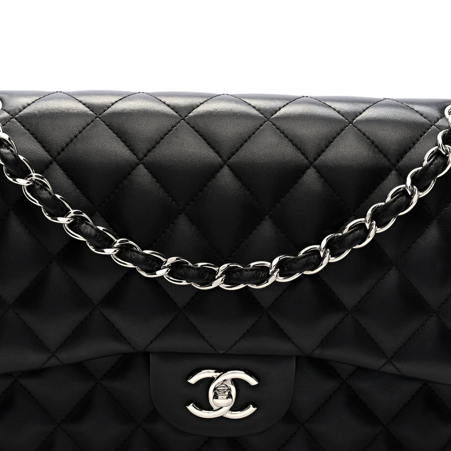 Lambskin Quilted Jumbo Double Flap Black