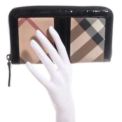 Burberry Supernova Check Patent Large Ziggy Zip Around Wallet Black 2 of 10